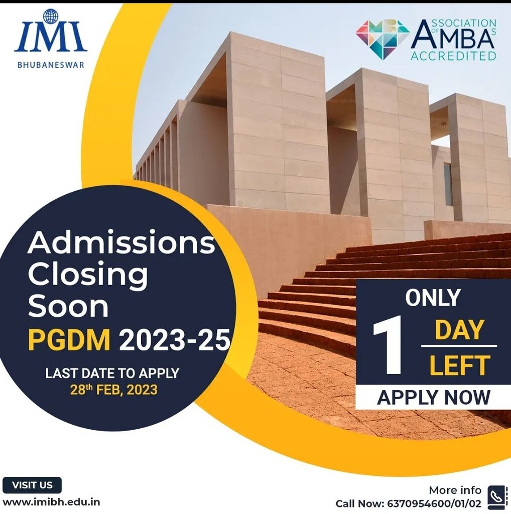 Admissions IMI Bhubaneswar - Vimarsana News
